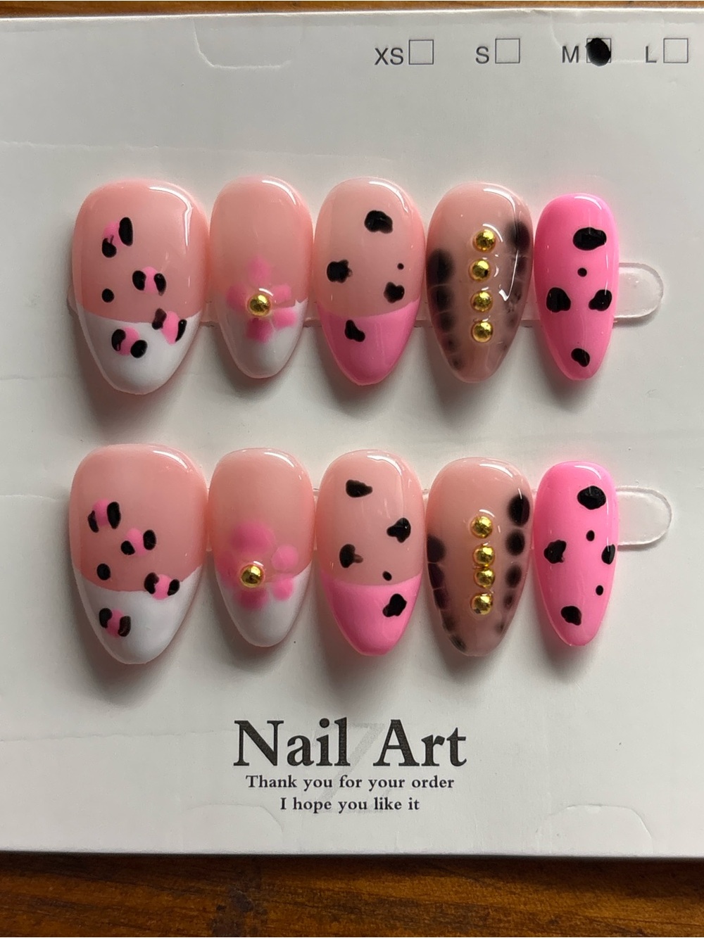 Pink Leopard Print Press-On Nails with Gold Stud Accents